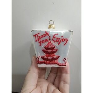 Sur La Table Take Out Chinese Food Box Blown Glass Christmas Holiday Ornament A8